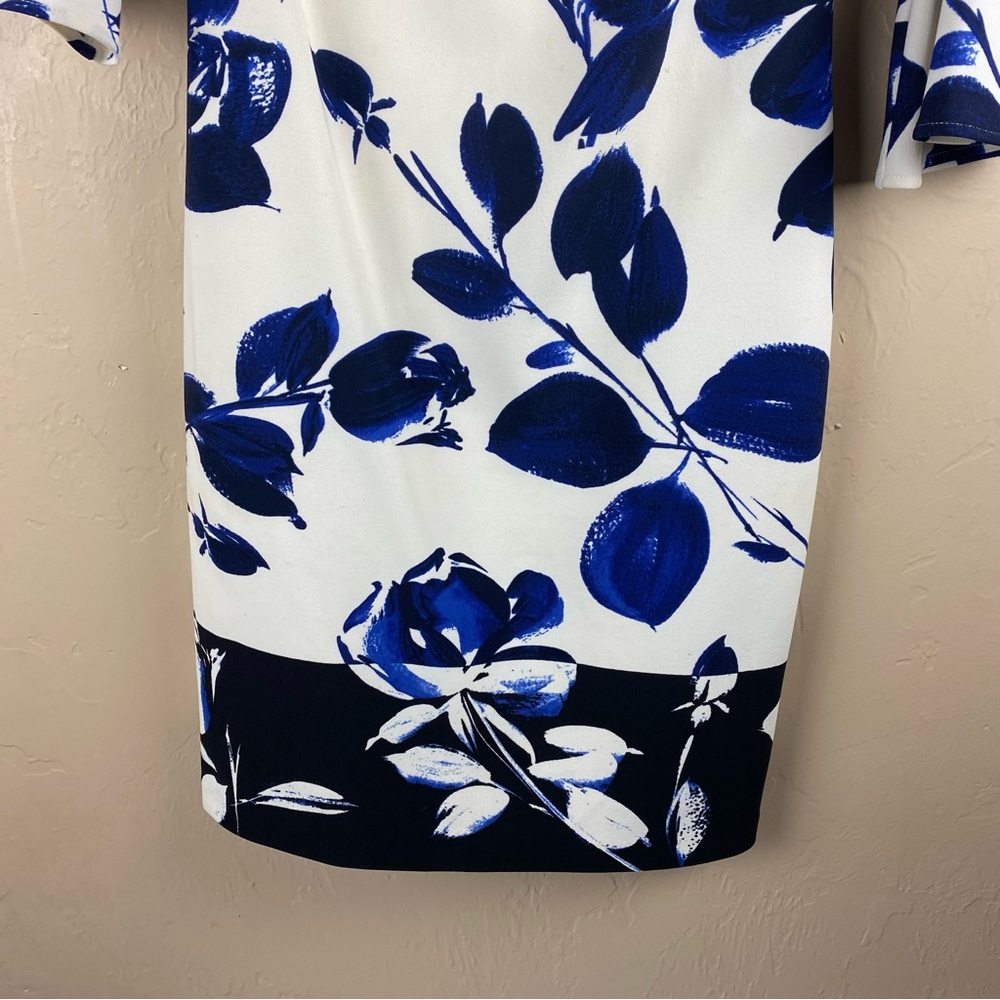 Vince Camuto Elbow Bell Sleeve Floral Print Dress Blue White size 6 - Picture 11 of 16